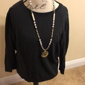 3/4 sleeve loft gray sweater with button back